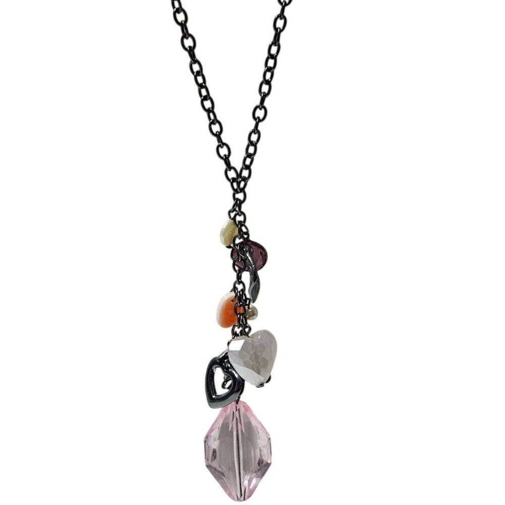 Vintage Charm Necklace Pink Heart Crystal Pendants Fashion Jewelry Women